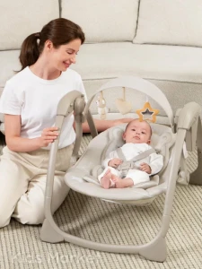 صورة أرجوحة أطفال محمولة Mastela مع ألحان و5 سرعات – خفيفة وآمنة