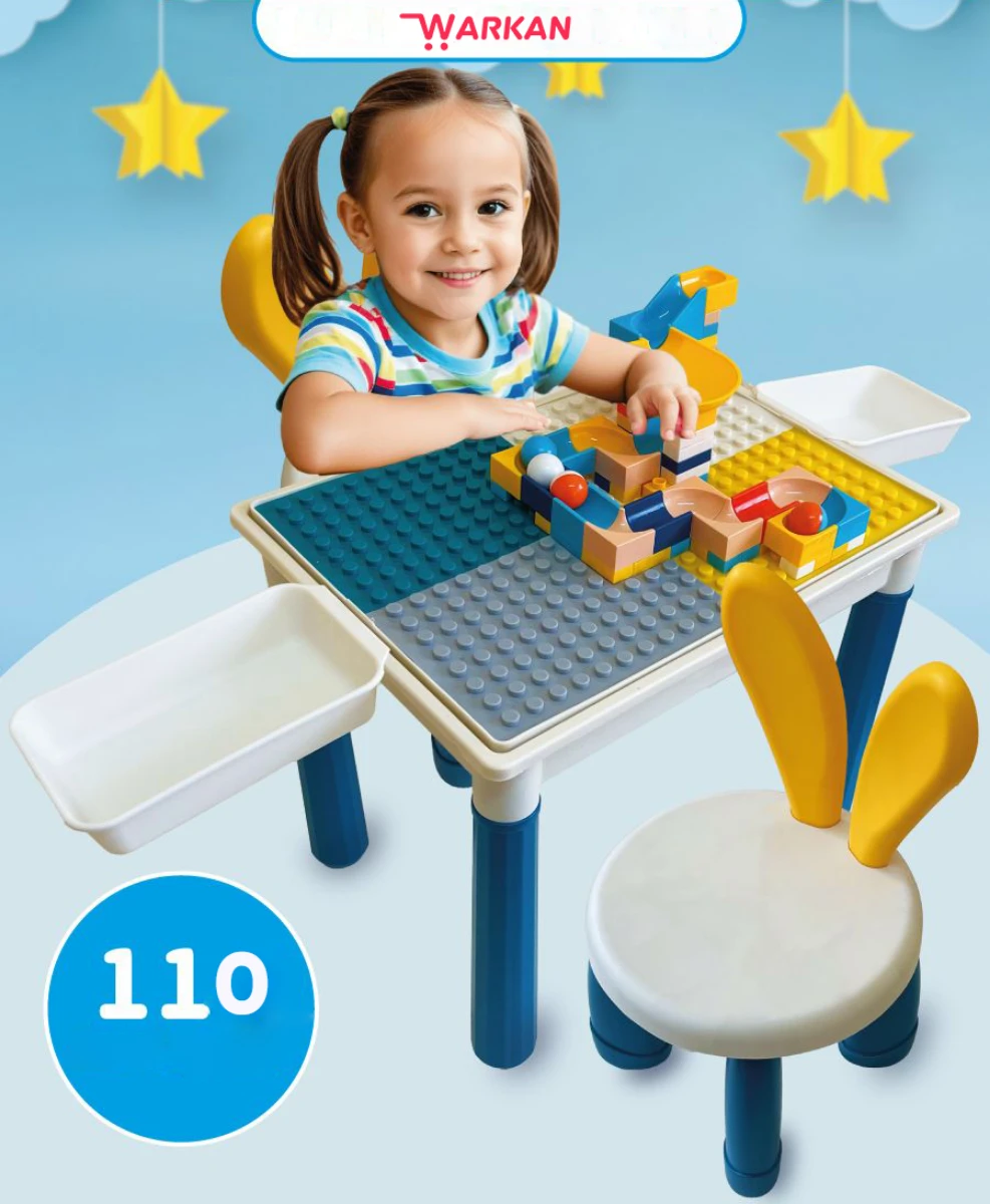 صورة طاولة ليجو (مكعبات بناء) للأطفال متعددة الوظائف مع 110 قطعة تخزين