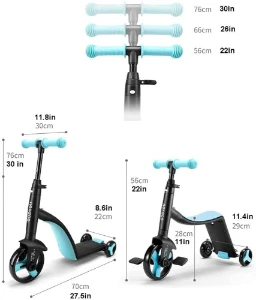 صورة سكوتر ثلاثي العجلات للأطفال - قابل للتعديل والإضاءة - سكوتر آمن ومطور للتوازن (عمر 3 سنوات فأكثر)