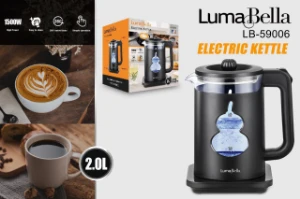 صورة غلاية ماء كهربائية 2 لتر - زجاج أسود أنيق - إضاءة LED داخلية - غليان فائق السرعة - نسخ