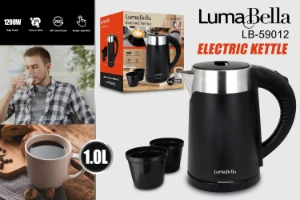 صورة غلاية ماء كهربائية صغيرة سعة 1 لتر - لون أسود مدمج - مثالية للسفر والمكتب