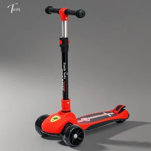 صورة سكوتر أطفال ثلاثي العجلات مضيء (LED) - مقبض قابل للتعديل والطي - آمن وممتع