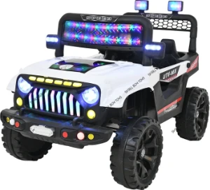 صورة سيارة جيب كهربائية للركوب للأطفال، لون أبيض مع أضواء ليد،
