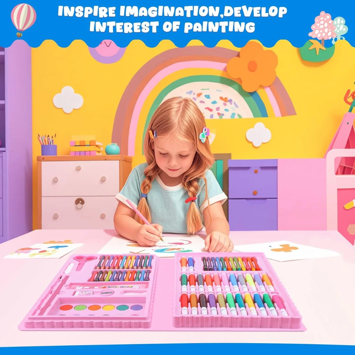 صورة مجموعة أدوات الرسم والتلوين الفنية والحرفية للأطفال  178 قطعة