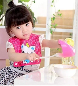 صورة مريلة أكل سيليكون للبيبي مقاومة للماء مع جيب تجميع الطعام