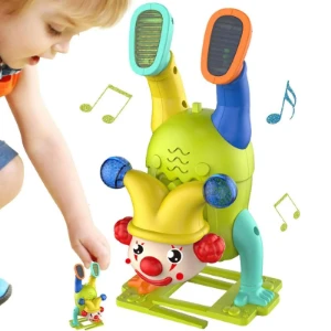 صورة لعبة مهرج كهربائي يمشي راقص مع موسيقى ومصباح LED، بلاستيك، متعدد الألوان