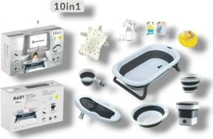 صورة مجموعة حوض استحمام للاطفال قابلة للطي من بوبيبابا، 10 في 1 مع شاشة عرض لدرجة الحرارة، غسالة صغيرة، متعددة الالوان (رمادي)