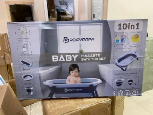 صورة مجموعة حوض استحمام للاطفال قابلة للطي من بوبيبابا، 10 في 1 مع شاشة عرض لدرجة الحرارة، غسالة صغيرة، متعددة الالوان (رمادي)