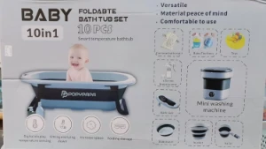 صورة مجموعة حوض استحمام للاطفال قابلة للطي من بوبيبابا، 10 في 1 مع شاشة عرض لدرجة الحرارة، غسالة صغيرة، متعددة الالوان (رمادي)