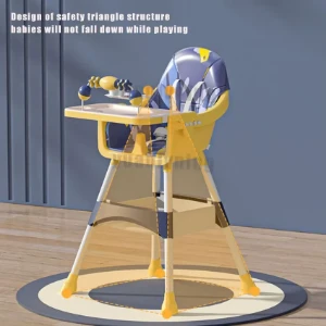 صورة كرسي طعام للأطفال متعدد الوظائف قابل للطي مع عجلات