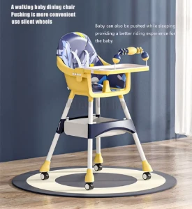 صورة كرسي طعام للأطفال متعدد الوظائف قابل للطي مع عجلات
