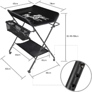 صورة طاولة تغيير حفاضات أطفال قابلة للطي بارتفاع قابل للتعديل مع منظم ورف تخزين