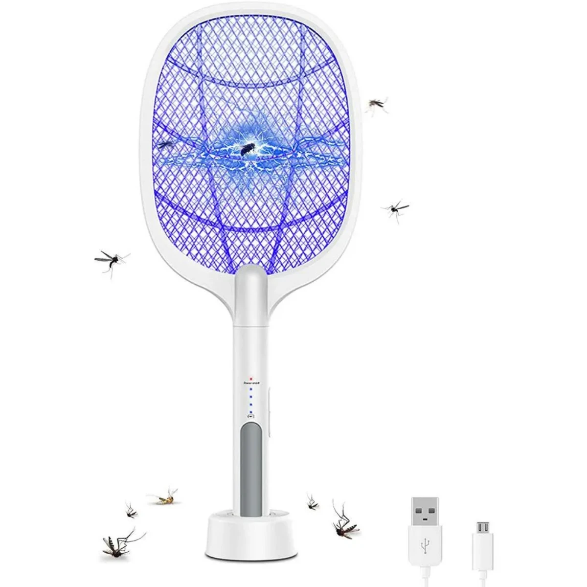 صورة مضرب بعوض كهربائي قابل لإعادة الشحن من بينتوم مع حامل قاعدة