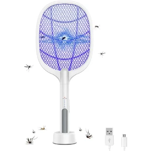 صورة مضرب بعوض كهربائي قابل لإعادة الشحن من بينتوم مع حامل قاعدة