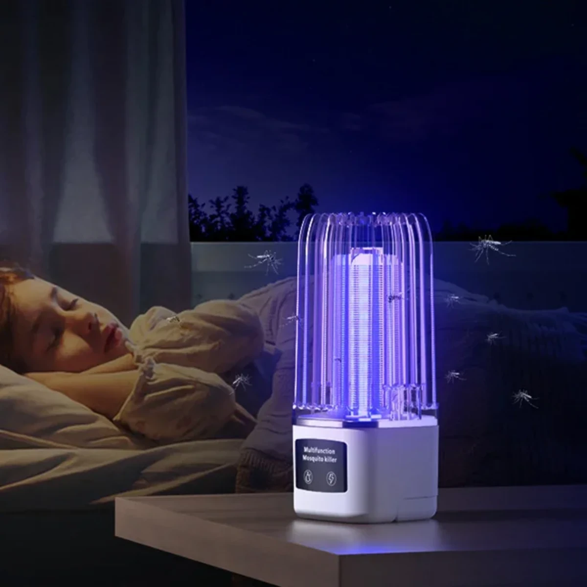 صورة مصيدة حشرات معلقة داخلية، مصباح ليلي قابل لإعادة الشحن، مصباح صيفي خارجي محمول