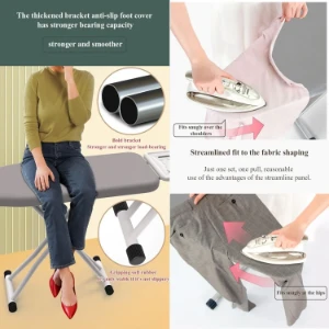 صورة لوح كي مع محطة كي بخار كبيرة قابل للطي – ارتفاع قابل للتعديل مع غطاء مقاوم للحرارة ومسند مكواة