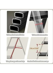 صورة سلم قابل للطي بخطوتين مع دواسات عريضة مضادة للانزلاق وخفيفة الوزن من الألومنيوم للمنزل والمطبخ والمكتب والجراج وتصميم موفر للمساحة وسهل التخزين ومتين ومحمول