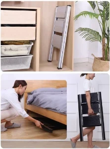 صورة سلم كهربائي صناعي منزلي قابل للطي 4 خطوات – ألومنيوم خفيف الوزن مضاد للانزلاق – لون أسود