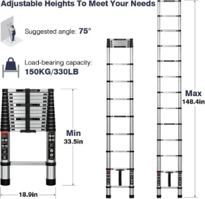صورة سلم تلسكوبي  16 عقلة قابل للتمدد مصنوع من الألومنيوم