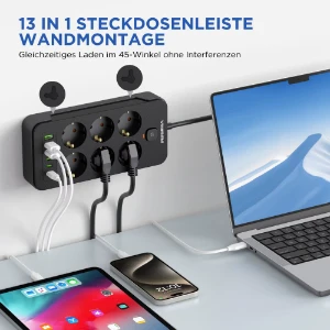 صورة مشترك طاقة 6 فتحات مع 3 USB 3 نوع C شريط طاقة VINISEM مقبس شحن تمديد OEM ODM