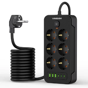 صورة مشترك طاقة 6 فتحات مع 3 USB 3 نوع C شريط طاقة VINISEM مقبس شحن تمديد OEM ODM