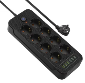 صورة مشترك كهربائي متعدد الوظائف — 8 فتحات — للاستخدام الصناعي — مع منفذ USB ومنفذ Type-C — حماية من الحمل الزائد