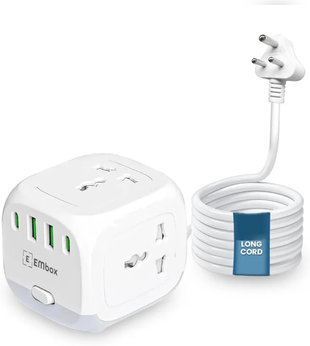 صورة مشترك كهرباء مربع متعدد الوظائف — 3 فتحات مع منفذ USB ومنفذ Type-C