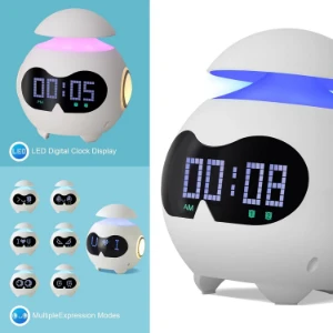 صورة مكبر صوت بلوتوث محمول مقاوم للماء مع إضاءة LED و روبوت مدمج وساعة منبه وTWS وراديو FM