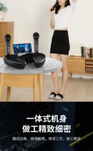 صورة ميكروفون لاسلكي مكبر صوت بلوتوث آلة كاريوكي خارجية حامل ميكروفون ساعة مكبر صوت مضخم صوت