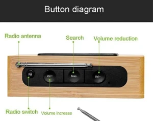 صورة راديو وساعة منبه خشبية عتيقة مع راديو، مصباح مرآة أبيض متعدد الوظائف ، ساعة منبه صامتة كسولة، هدية ساعة إلكترونية إبداعية،