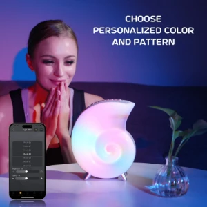 صورة مصباح مكتب ملون مع مكبرات صوت من نالاكال، مصباح موسيقى محارة مع شاحن USB، ساعات منبه LED بيضاء للضوضاء، ضوء محيطي متغير اللون لغرفة المعيشة وغرفة النوم والهدايا (ازرق)