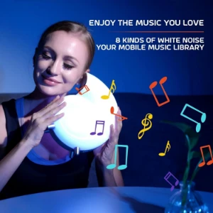 صورة مصباح مكتب ملون مع مكبرات صوت من نالاكال، مصباح موسيقى محارة مع شاحن USB، ساعات منبه LED بيضاء للضوضاء، ضوء محيطي متغير اللون لغرفة المعيشة وغرفة النوم والهدايا (ازرق)