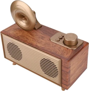صورة راديو عتيق صغير بتصميم خشبي كلاسيكي مع بلوتوث + FM/AM/AUX/USB/Micro SD