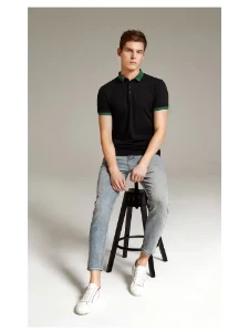 صورة بنطلون جين سليم فيت برجل ضيقة وخصر عالي رمادي