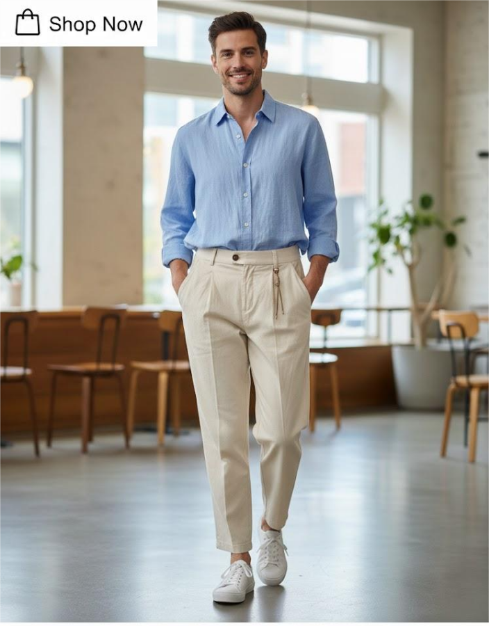 صورة بنطلون كاجوال عصري - قطن مريح - لون بيج فاتح (Creamy Beige)