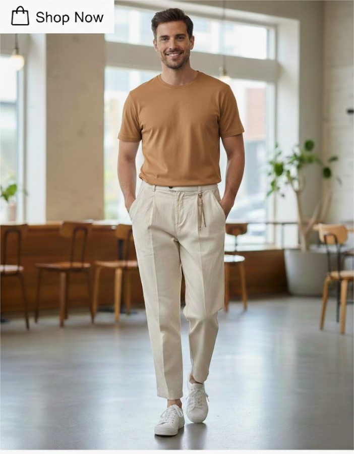 صورة بنطلون كاجوال عصري - قطن مريح - لون بيج فاتح (Creamy Beige)