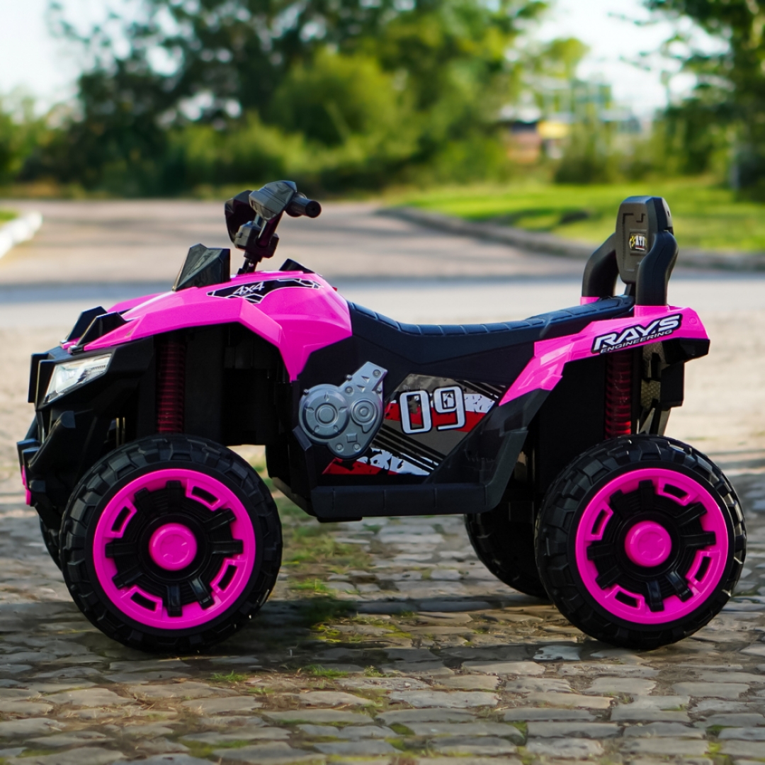 صورة مركبة كهربائية للأطفال 4×4 Kinderauto SuperOffroad V2، مقعدين، 180 واط 12 فولت، جهاز تحكم عن بعد متضمن، 3-9 سنوات، بلوتوث، وردي