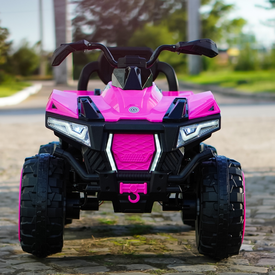 صورة مركبة كهربائية للأطفال 4×4 Kinderauto SuperOffroad V2، مقعدين، 180 واط 12 فولت، جهاز تحكم عن بعد متضمن، 3-9 سنوات، بلوتوث، وردي