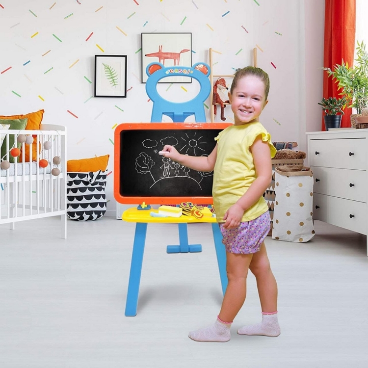 صورة  KidsWorld السبورة السحرية 3 في 1 وجه أبيض ووجه أسود للطباشير مع حروف الطباشير والأرقام والسبورة فقط
