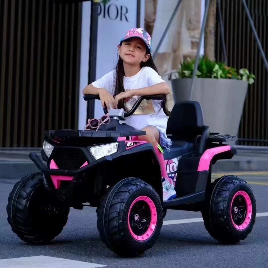 صورة مركبة كهربائية للأطفال 4×4 Kinderauto SuperOffroad V2، مقعدين، 180 واط 12 فولت، جهاز تحكم عن بعد متضمن، 3-9 سنوات، بلوتوث، وردي